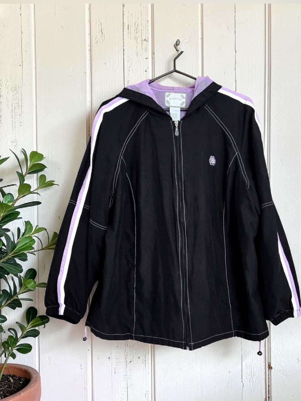 Green Tea Black Windbreaker Athleisure Jacket Hooded Lilac Inner Mesh Liner 3X